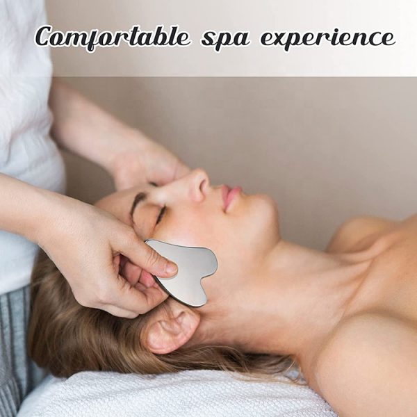 Piatra Gua Sha Neo™ metalic, pentru rejuvenare faciala si reflexologie/masaj facial, otel inoxidabil - imagine 5